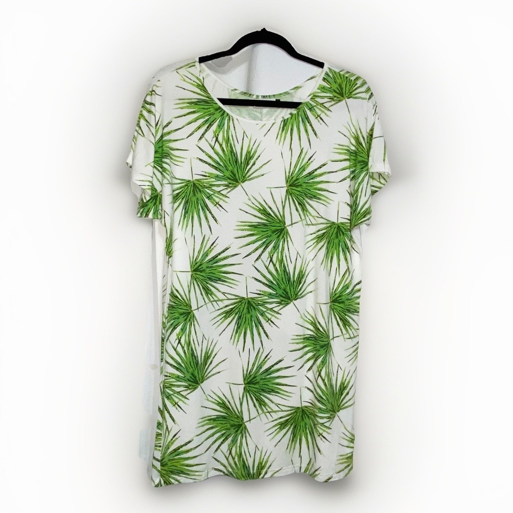 Ava Sky Honolulu Green Palm Fronds Cap Sleeve Dress XS Hawaii Aloha Wear Casual